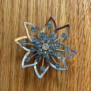 Silver Floral Rhinestone Brooch vintage